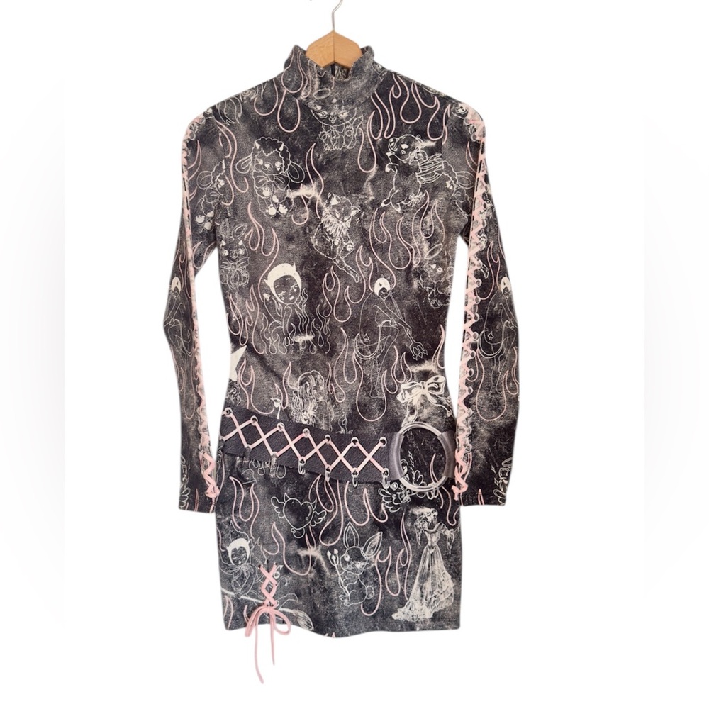 Desegual Maria Escote Y2K Punk Bow Detail Kawaia Mini Slim Dress size S - Picture 2 of 10